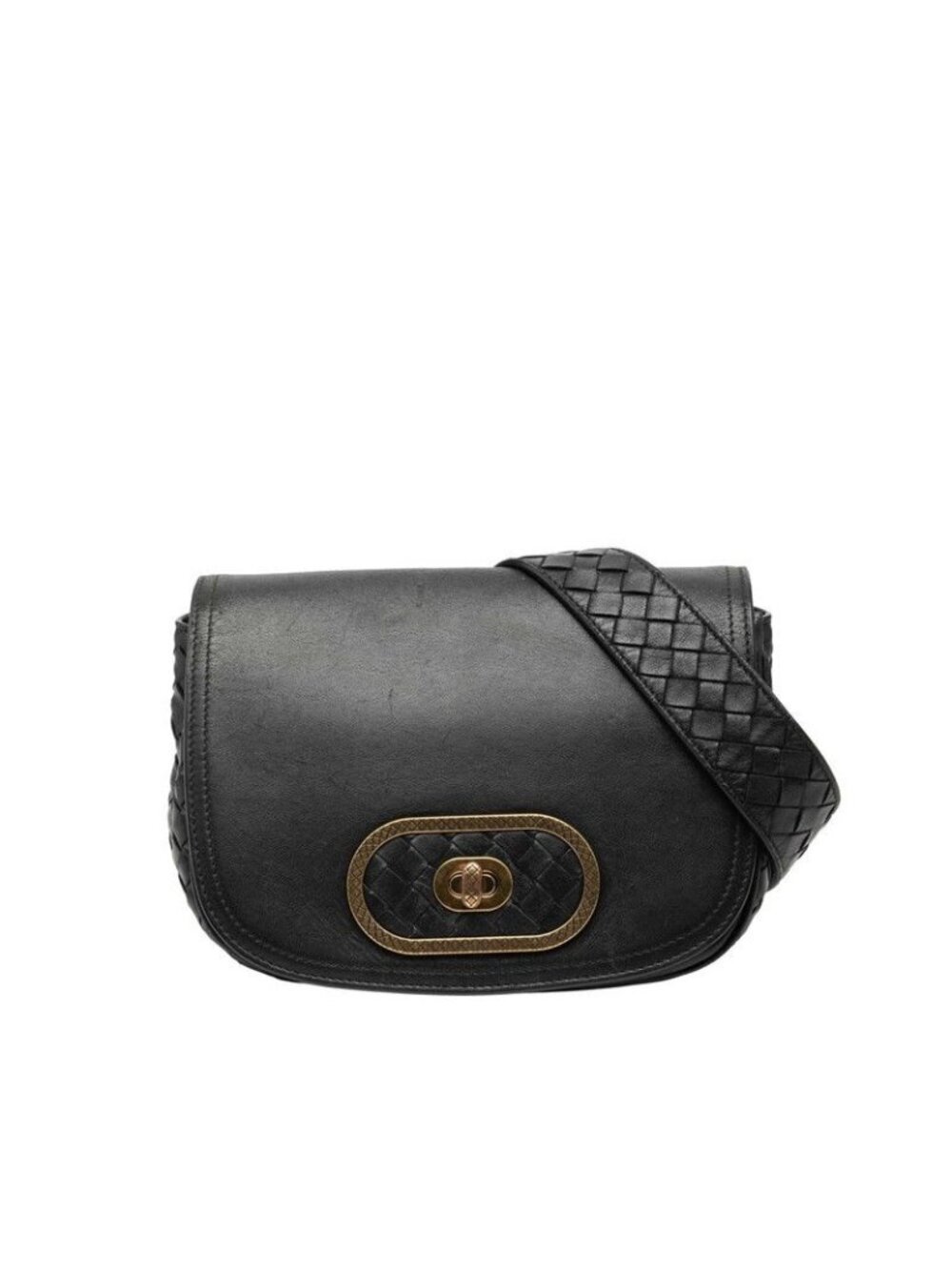Bottega Veneta Intrecciato Crossbody Shoulder Bag Black Leather